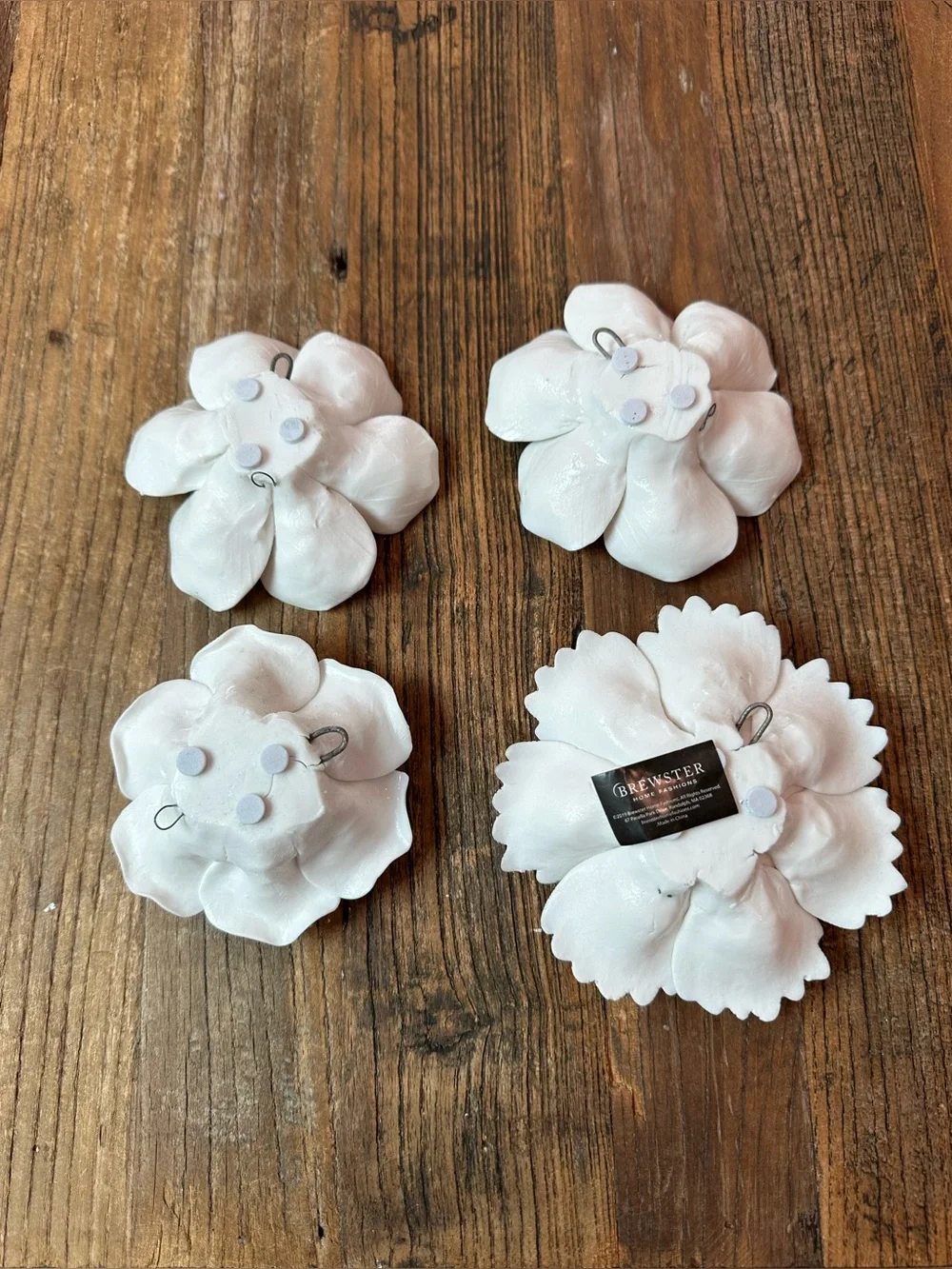 White Ceramic Floral Wall Accents - Set of 4